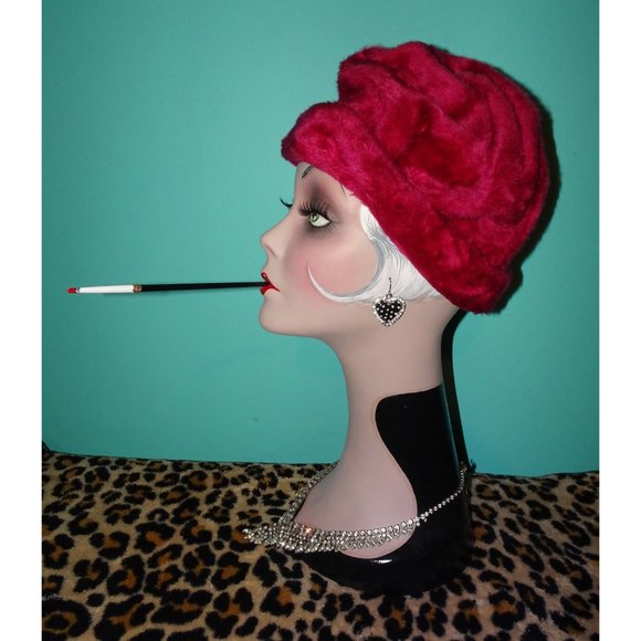 Vintage Fuchsia Pink Empress Turban Style Clochet Hat pinup retro rockabilly - Picture 5 of 10